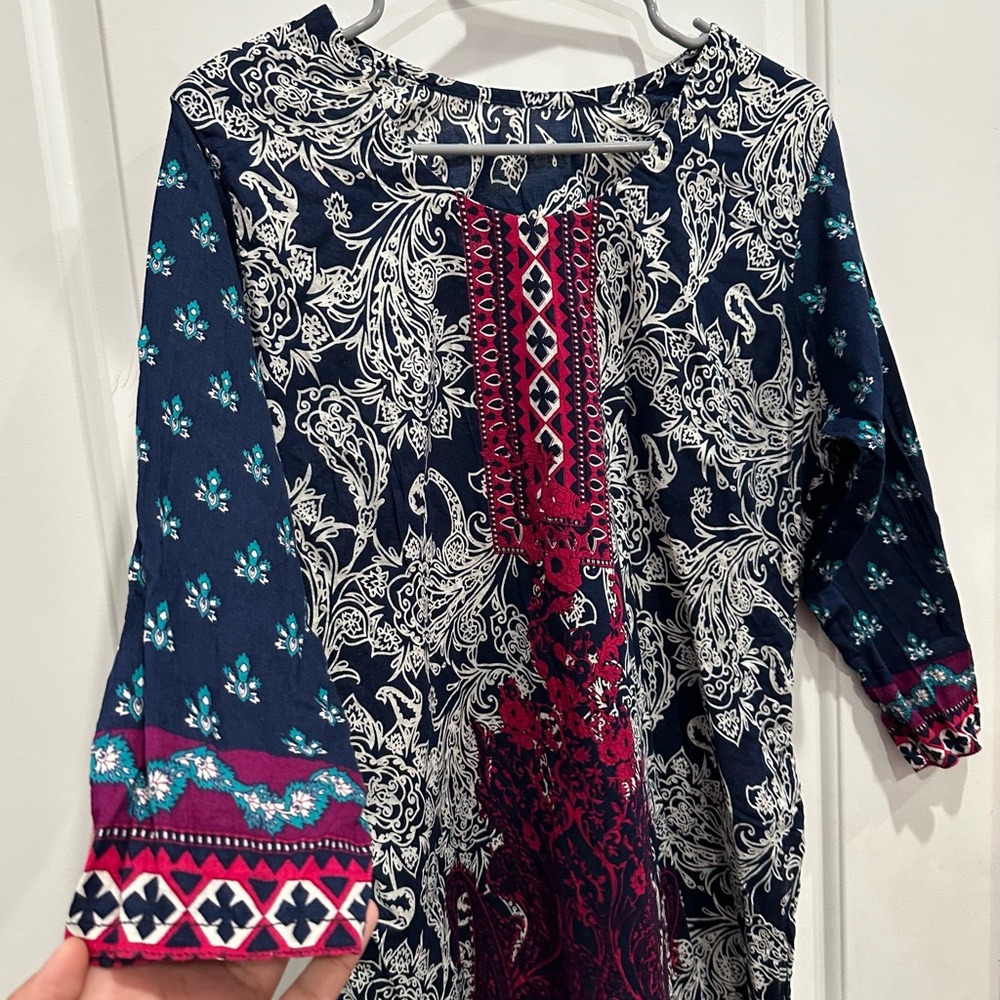 Dark blue abstract kurta - Picture 2 of 5
